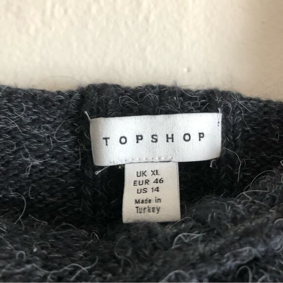 Topshop Cable Knit Open Back Ruffle Square Neck Long Sleeve Gray Sweater - Picture 6 of 8